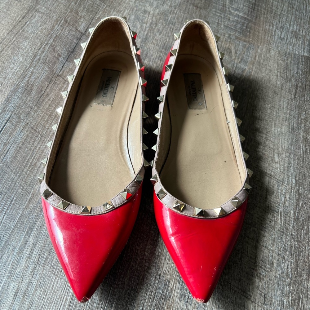 Valentino Garavani red patent leather Rockstud ballerinas